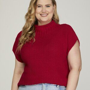 PLUS SIZE SHE + SKY RED MOCK NECK SWEATER